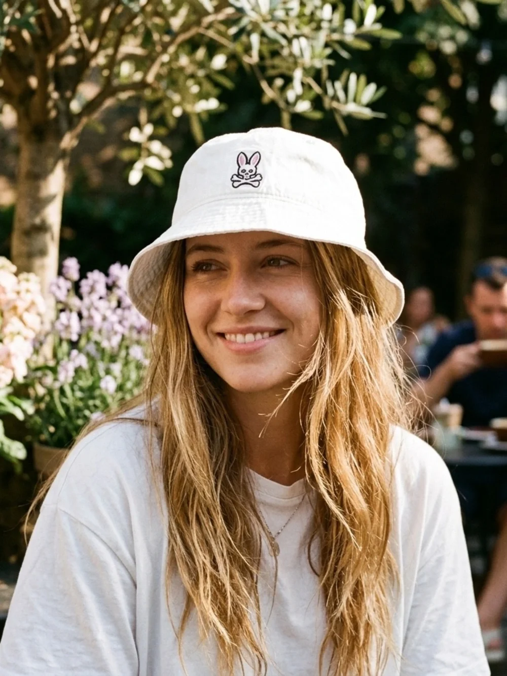 Psycho Bunny White Bucket Hat with Pink & Black Bunny Logo